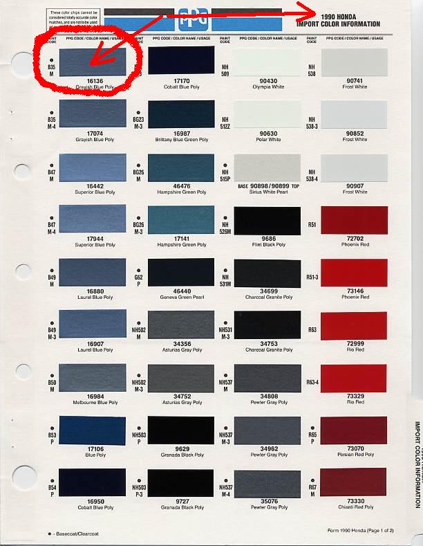 2010 Honda Civic Color Chart